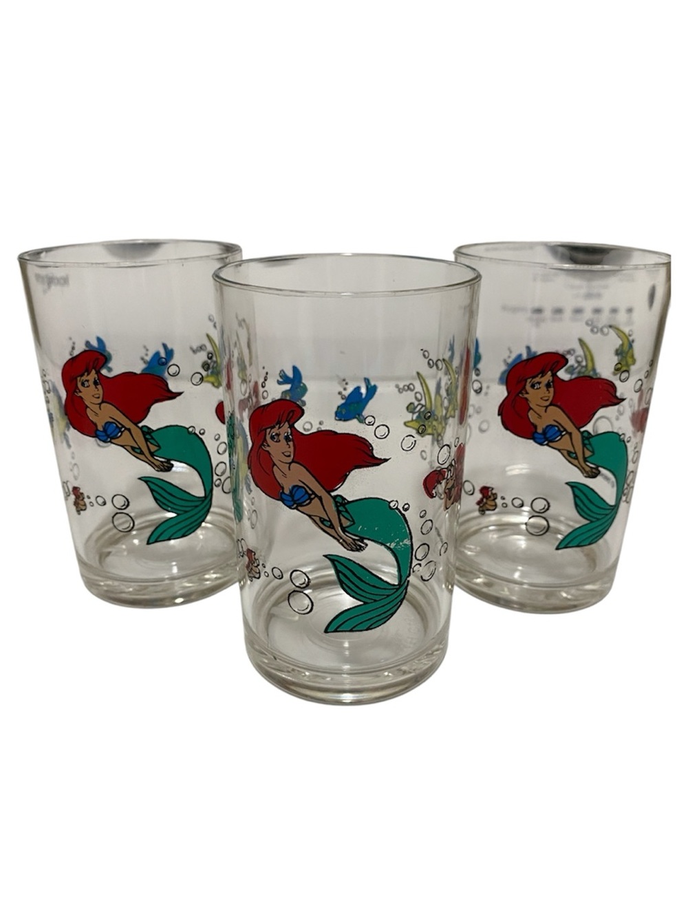 Disney Little Mermaid Plastic Drinking Glasses, Lot of Three Vintage 1990’s